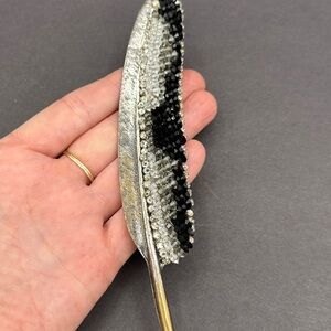 Rare Miriam Haskell Black and Silver Feather Quill brooch with crystal beads